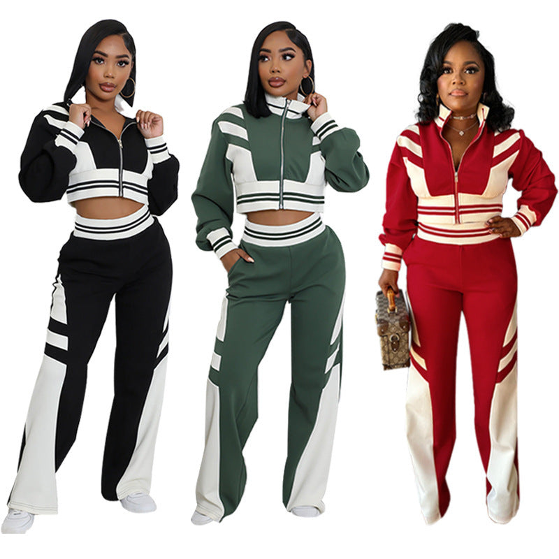 Women's Turtleneck Zipper Top Two-piece Stitching